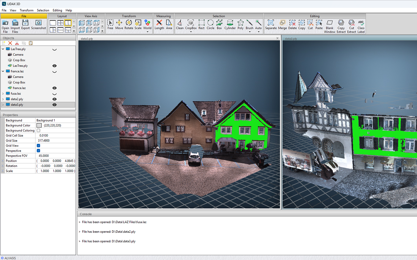 Lidax3D editing a photogrammetry scan of buildings
